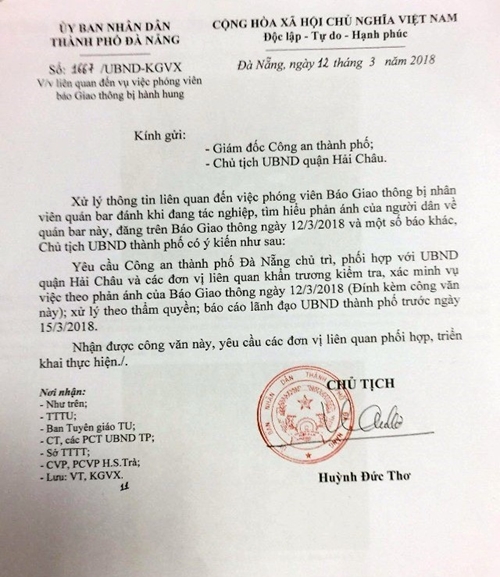 Chủ tịch Đà Nẵng chỉ đạo xử lý vụ phóng viên bị hành hung khi đang tác nghiệp