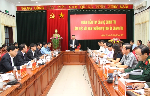 Đoàn kiểm tra của Bộ Chính trị làm việc với Ban Thường vụ Tỉnh ủy Quảng Trị