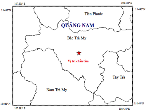 Xảy ra động đất ở huyện Bắc Trà My Quảng Nam