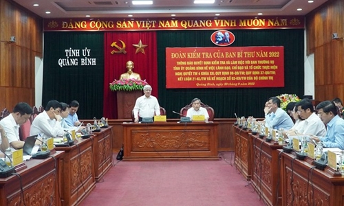 Ban Bí thư kiểm tra công tác xây dựng Đảng tại tỉnh Quảng Bình