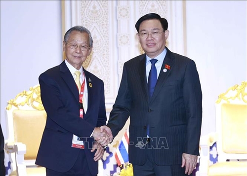 Chủ tịch Quốc hội Vương Đình Huệ gặp Chủ tịch Hạ viện Thái Lan Chuan Leekpai