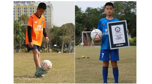 Cậu bé 10 tuổi phá kỷ lục thế giới về tâng bóng bằng chân