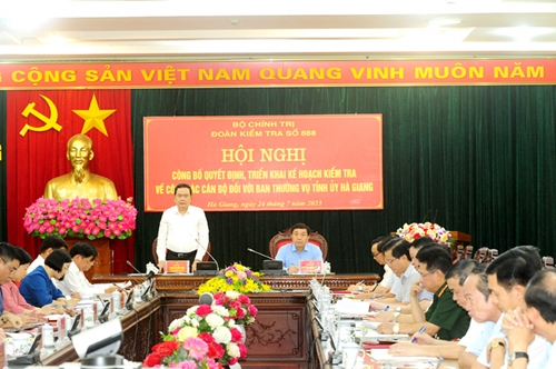 Đoàn kiểm tra của Bộ Chính trị làm việc với Ban Thường vụ Tỉnh ủy Hà Giang