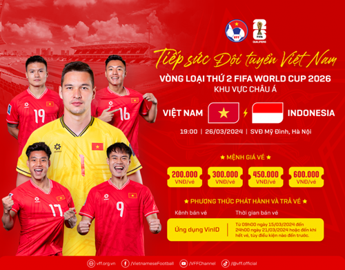 Công bố giá vé trận Việt Nam - Indonesia tại vòng loại World Cup 2026
