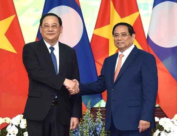 Thủ tướng Phạm Minh Chính làm việc với Thủ tướng Lào Sonexay Siphandone