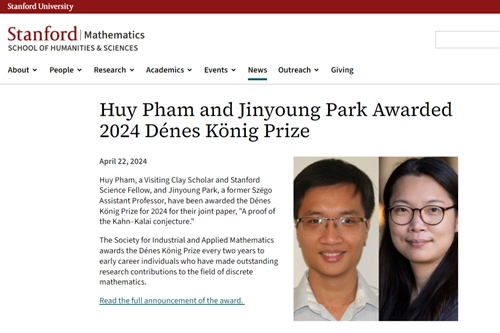 Vietnamese mathematician to be awarded the Dénes König Prize for 2024
