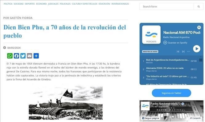 Argentinian National Radio hails greatest victory in Indochina War