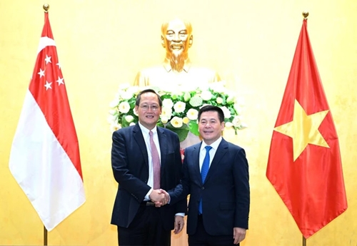 越南工贸部部长阮鸿延会见新加坡贸工部第二部长陈诗龙