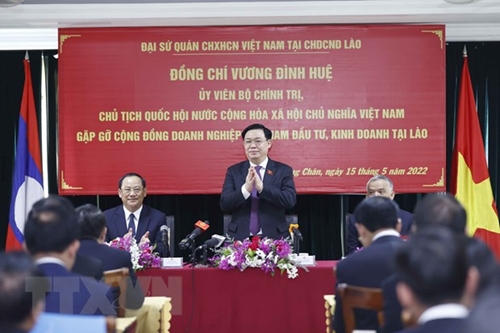 Председатель НС СРВ встретился с представителями вьетнамской диаспоры и предприятий в Лаосе