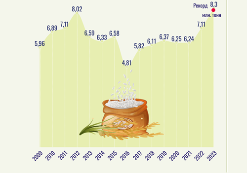 Экспорт риса вырос до рекордного уровня в 8,3 млн тонн
