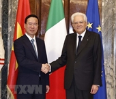 Presidente italiano dirige la ceremonia de bienvenida a su homólogo vietnamita