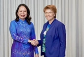 Encuentro entre la vicepresidenta de Vietnam y las líderes de Suiza y Letonia